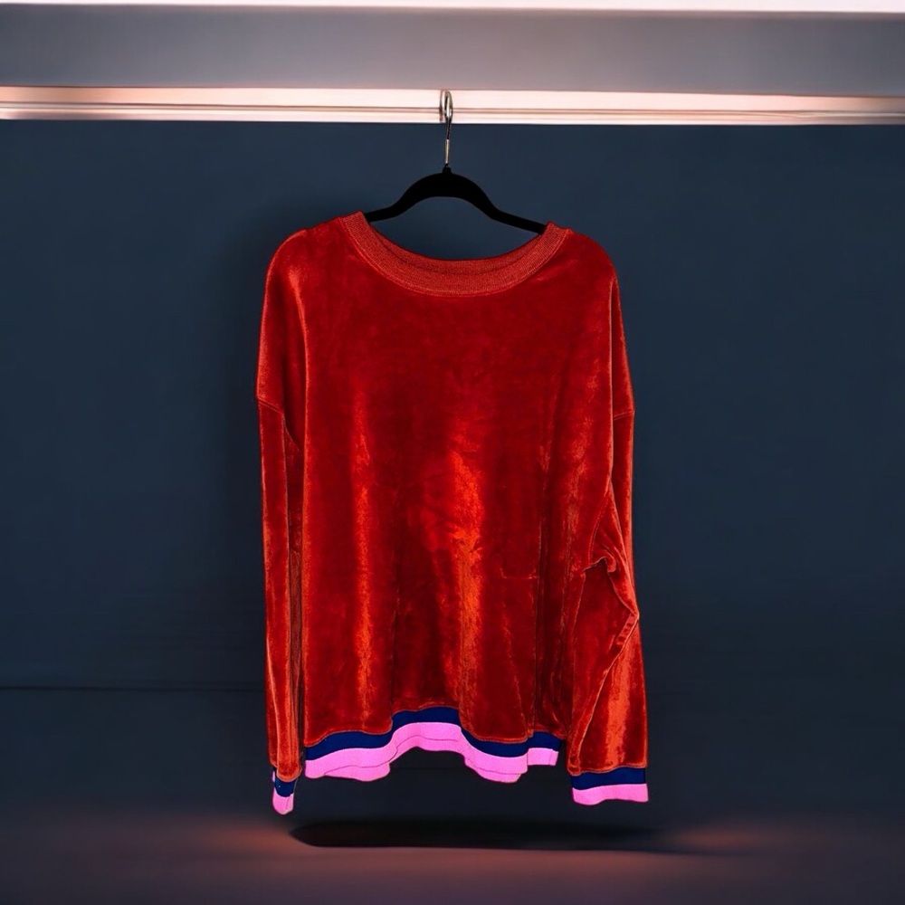 Velvet Red Sweatshirt with Pink Trim